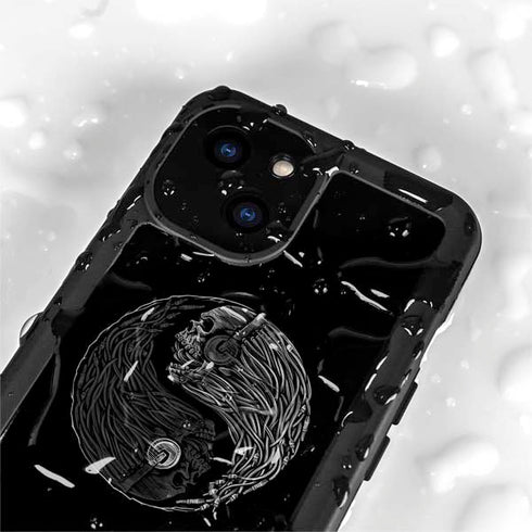 Liquid Blue Yin Yang Music Skulls iPhone 15 Plus Waterproof Case